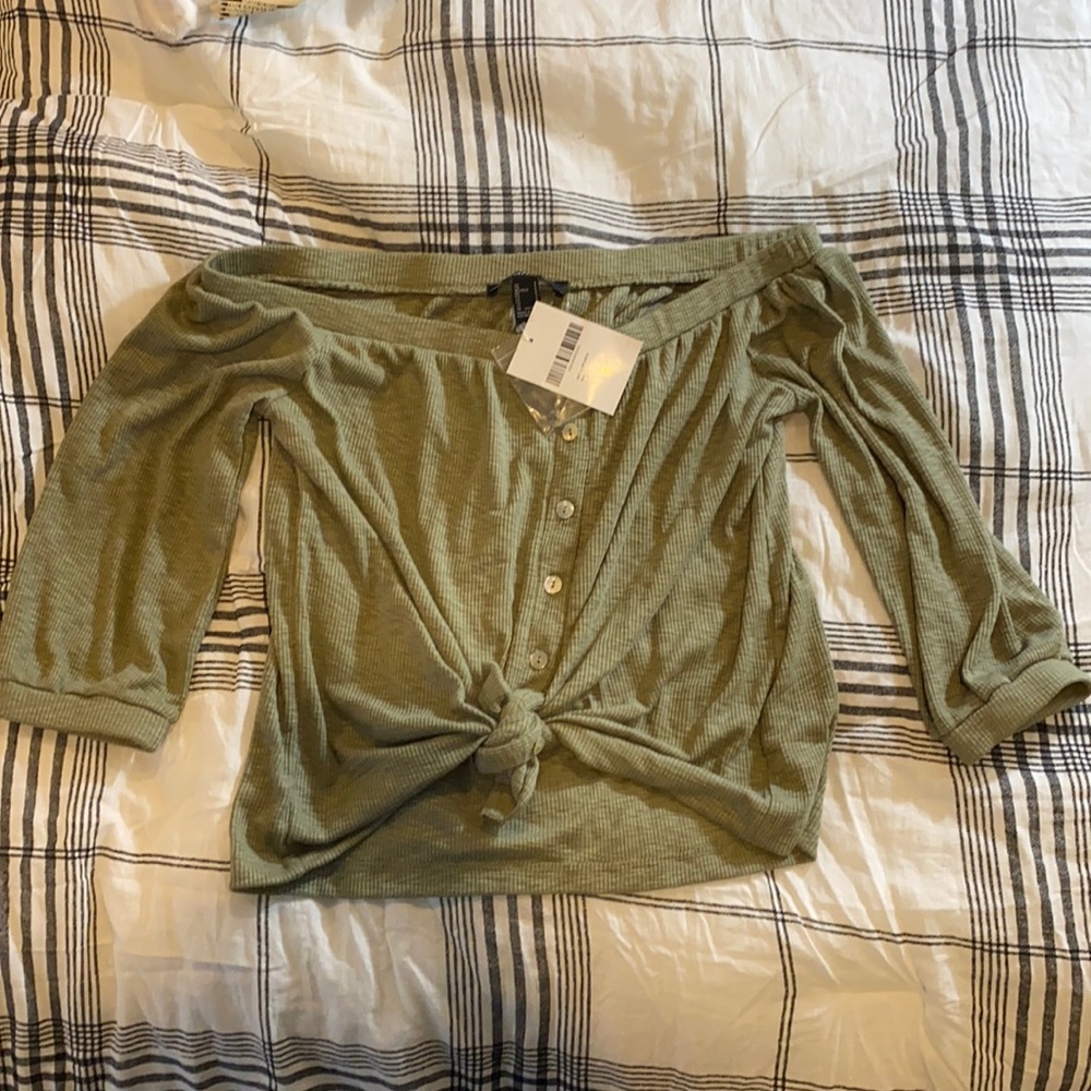 green crop top with knot front